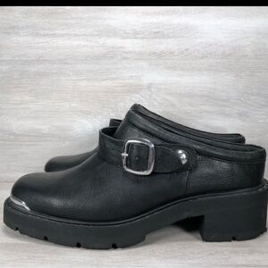 Free People Kingston Black Leather Slingback Clog Shoes